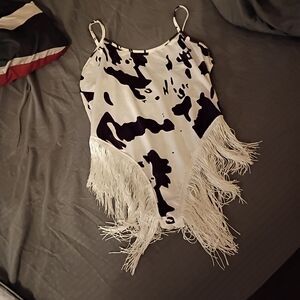 Cow Print Fringe One Piece Swimsuit
